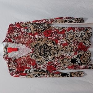 Gorgeous V Cristina long sleeve floral print blouse Red,Black,gold studded.  XL